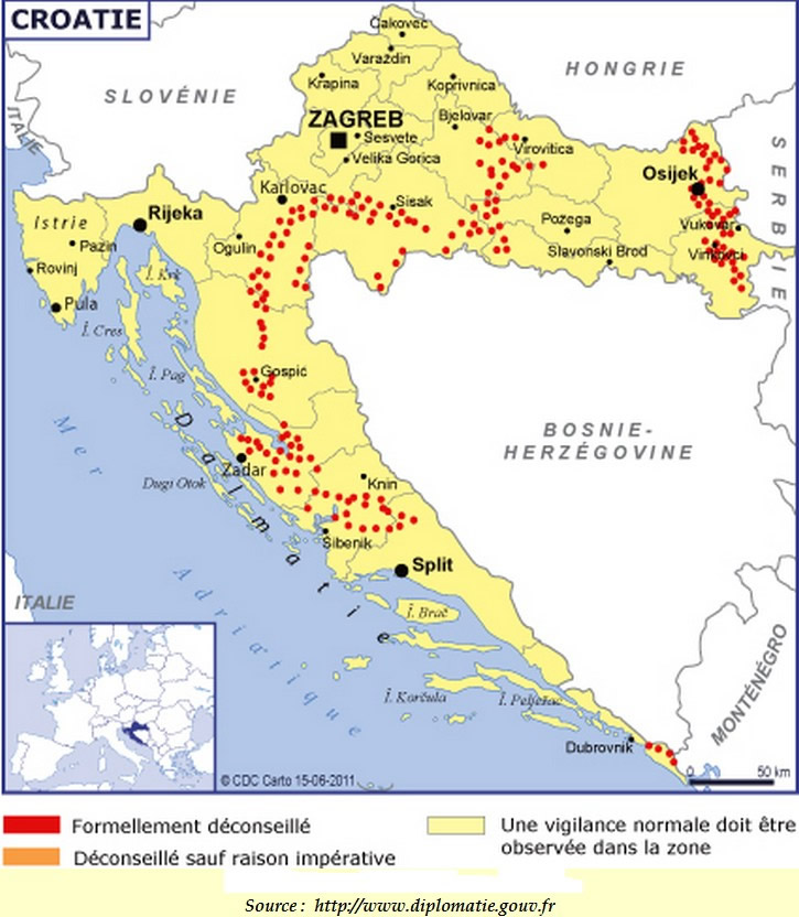 Présence de mines en Croatie